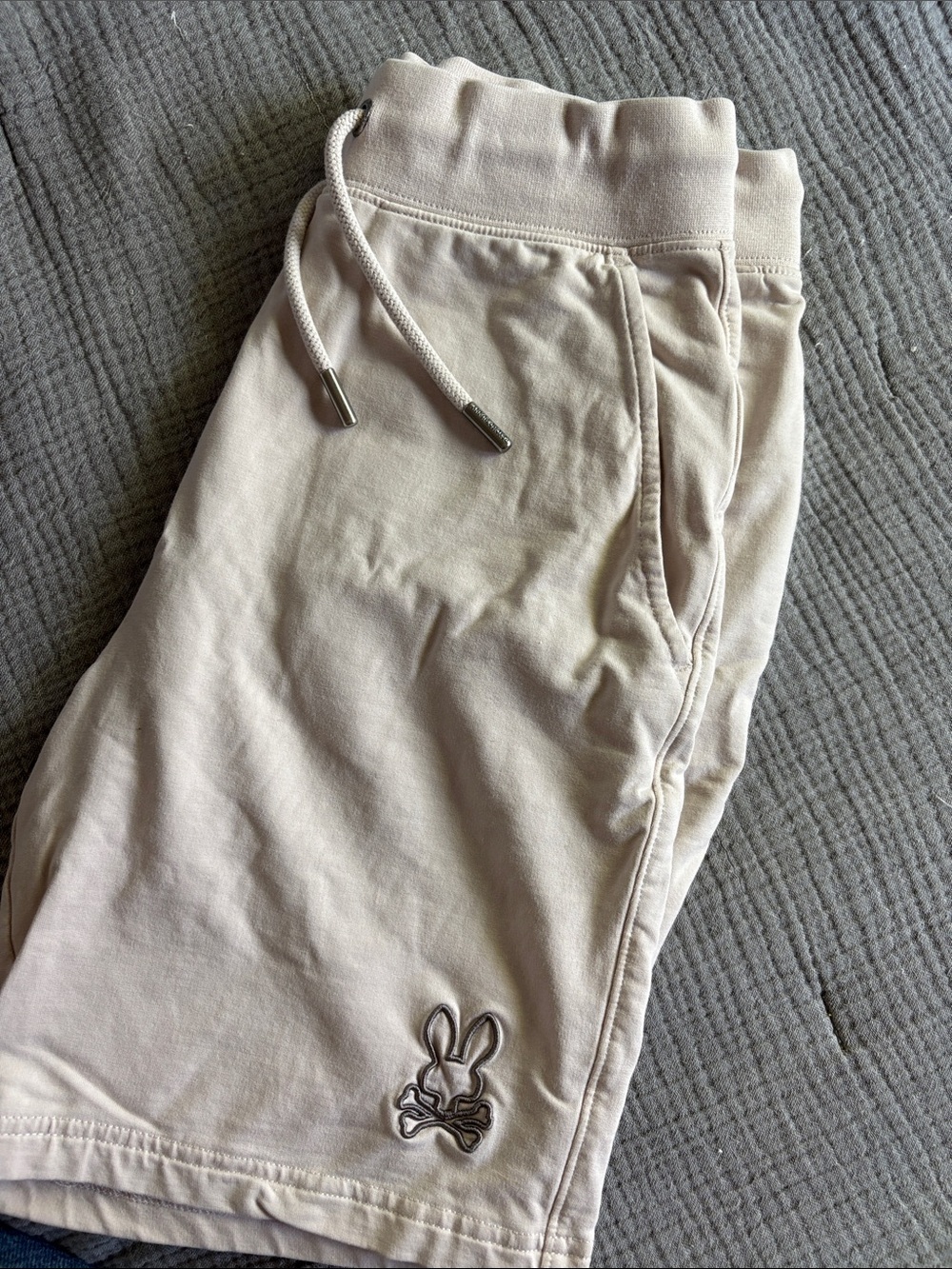 Psycho Bunny Pale Cream Drawstring Kids Shorts with Embroidered Bunny